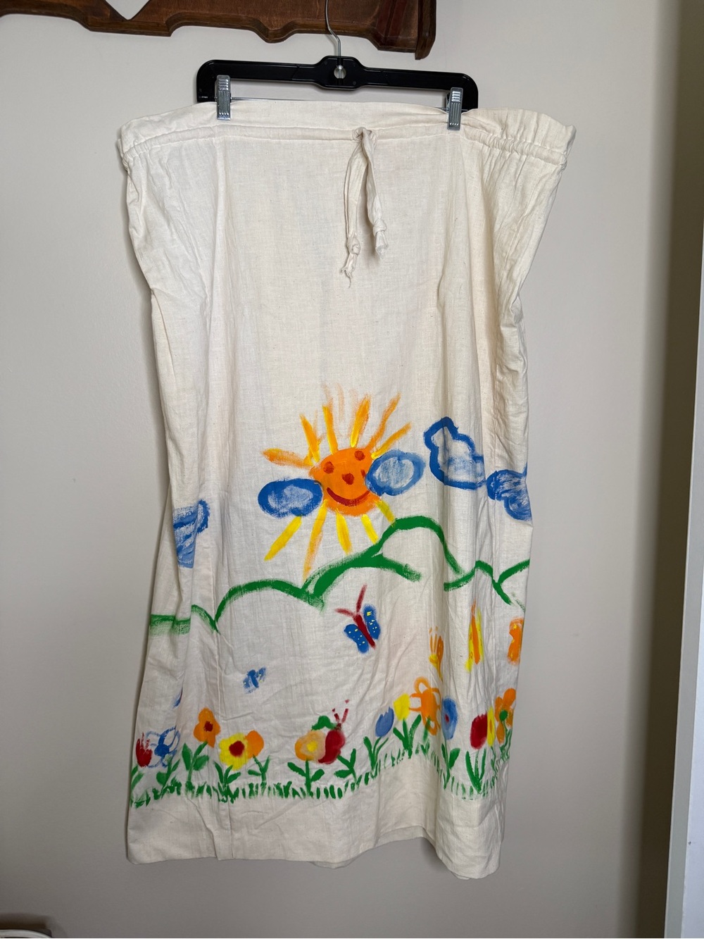 Hand-Painted Floral Sun Linen Skirt - Cream with Bright Multicolor Motif